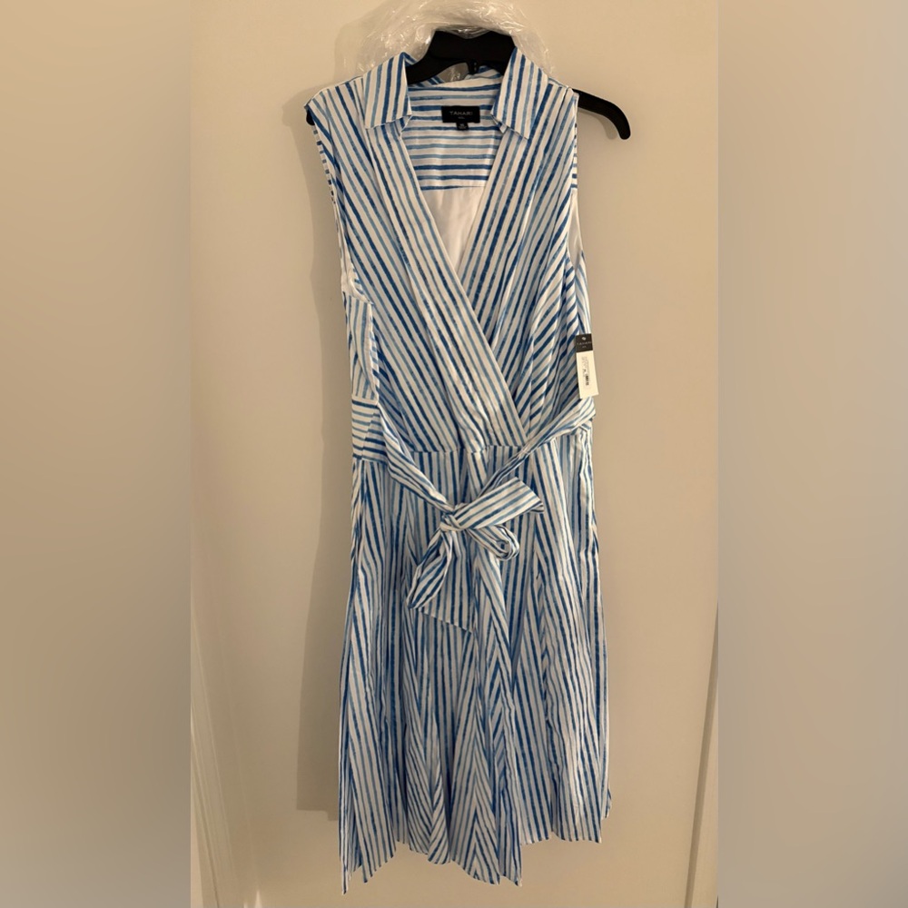 Tahari Blue and White Striped Maxi Dress